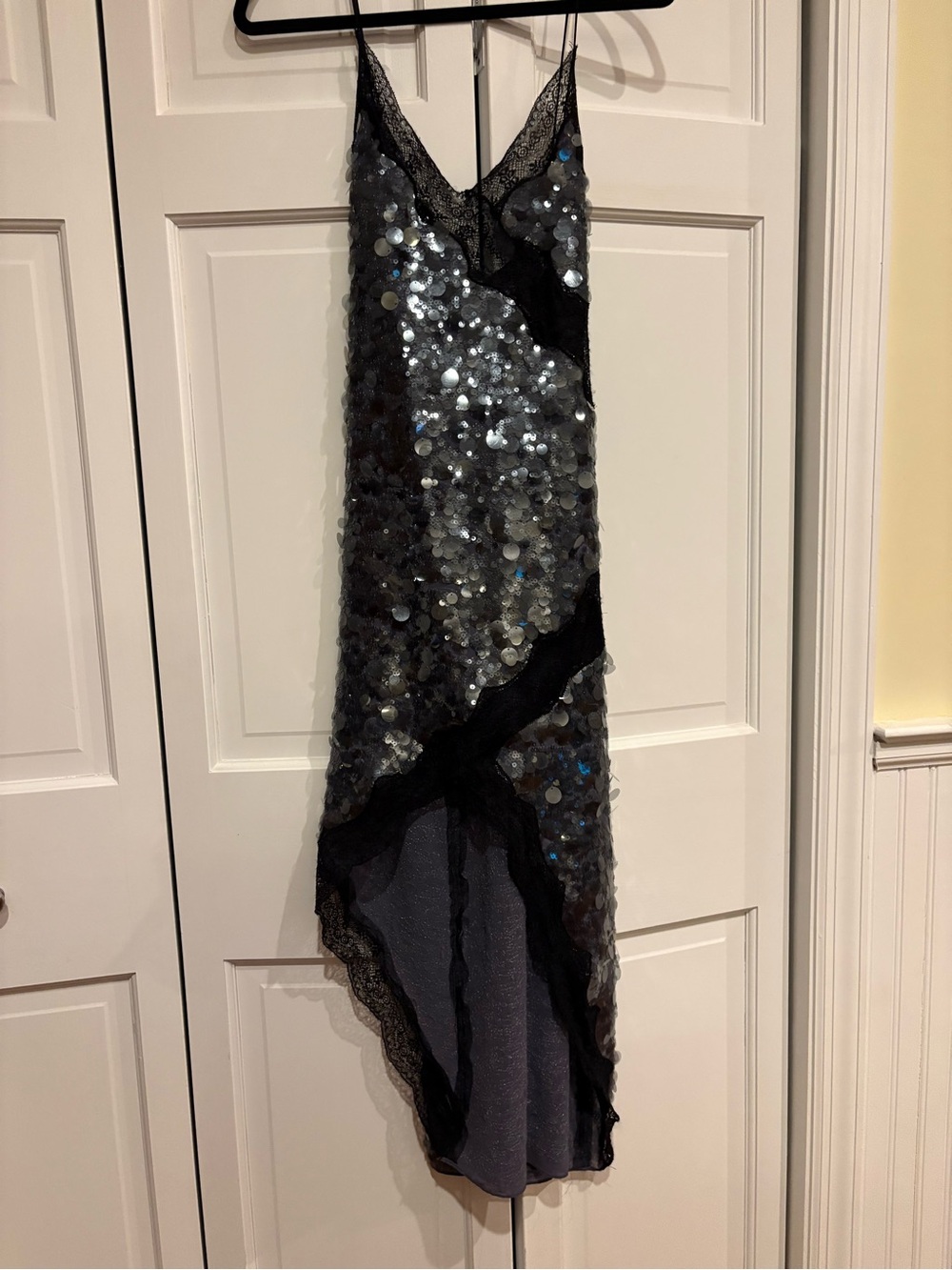 ZARA ZW Collection Sequin Lace Asymmetric Slip Dress XL